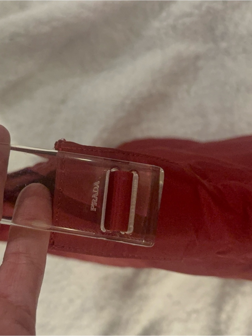 Prada Linea Rossa Red Nylon Acrylic Handle Shoulder Bag Vintage Made in Italy - Picture 5 of 8
